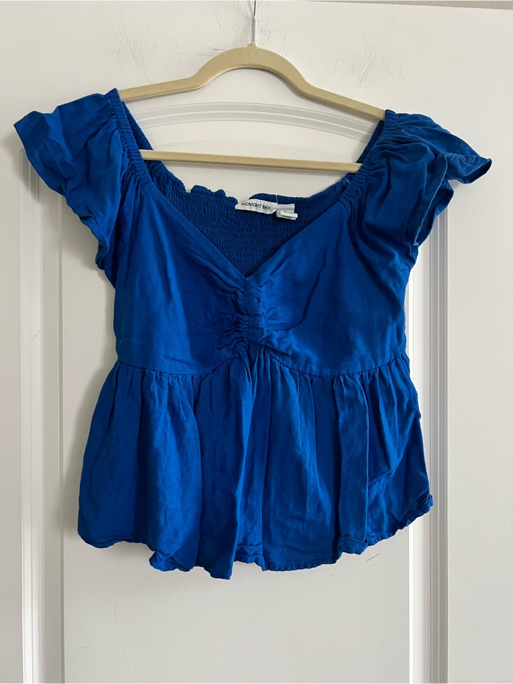 Blue Flutter Sleeve Peplum Top